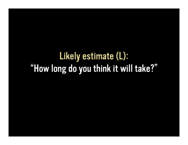 Slide 58: Likely estimate (L): 'How long do you think it will take?'