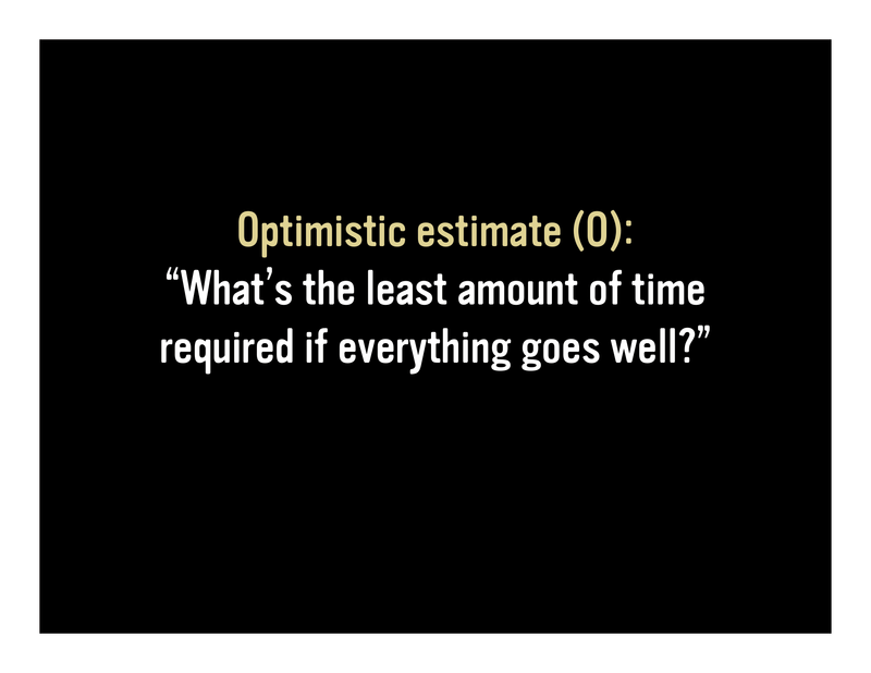 Slide 60: Optimistic estimate (0): 'What's the least amount of time required if everything goes well?'