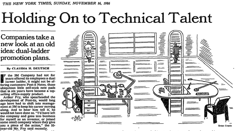 New York Times article from 1986: Holding On to Technical Talent