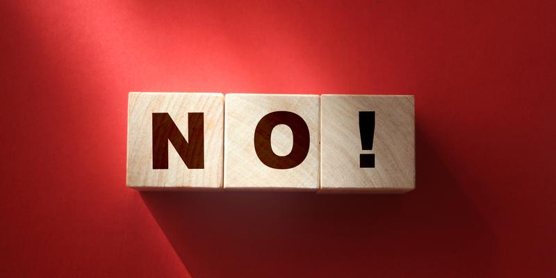 Toy blocks arranged to say NO!