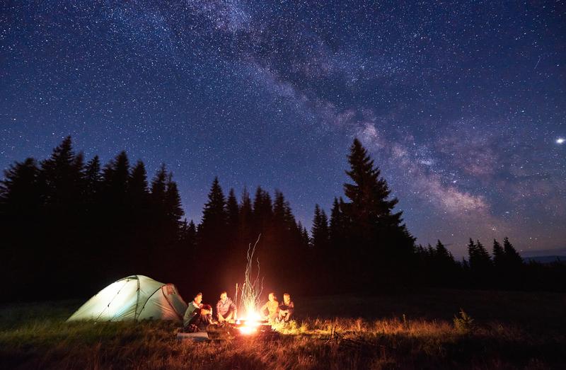 [People around a campfire under the night sky]